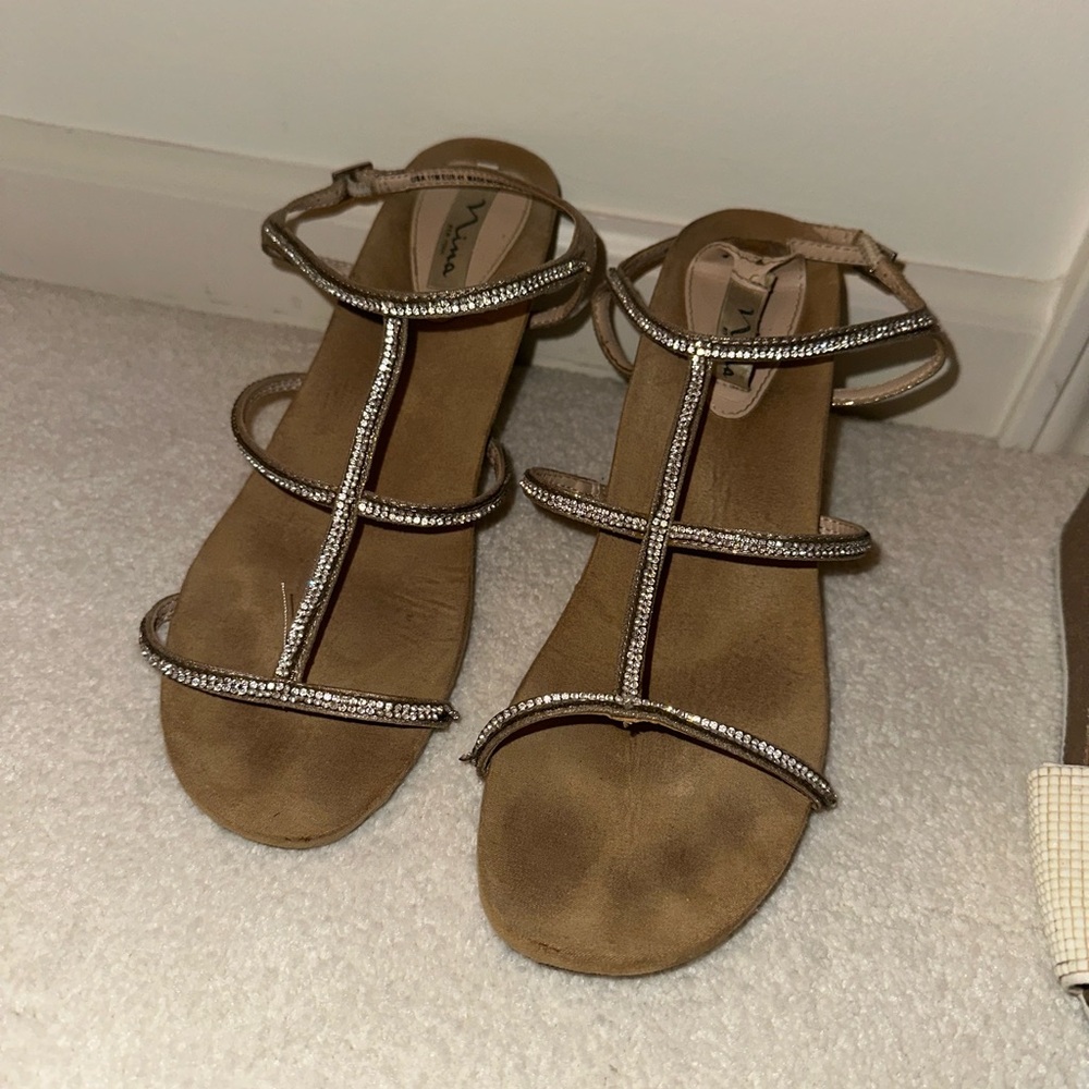 Glitzy Nude Strappy Wedges